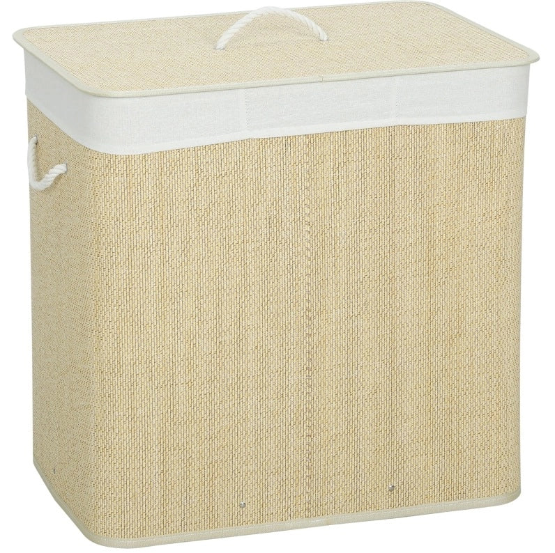 CESTO PORTABIANCHERIA 144 L con Coperchio in Bambù Color Crema
