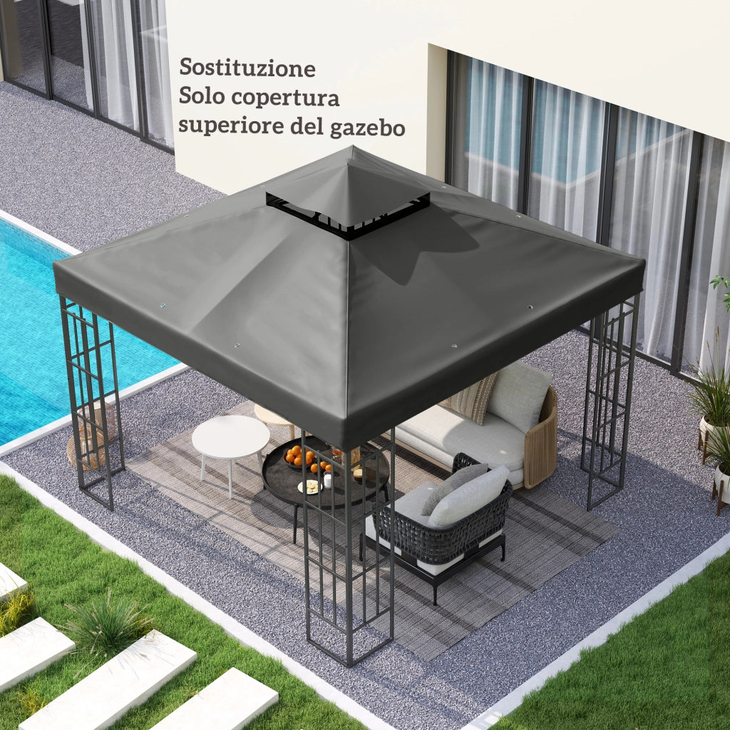 Telo per Gazebo da Giardino 3x3m UPF30+ a 2 Livelli in Poliestere Grigio Scuro