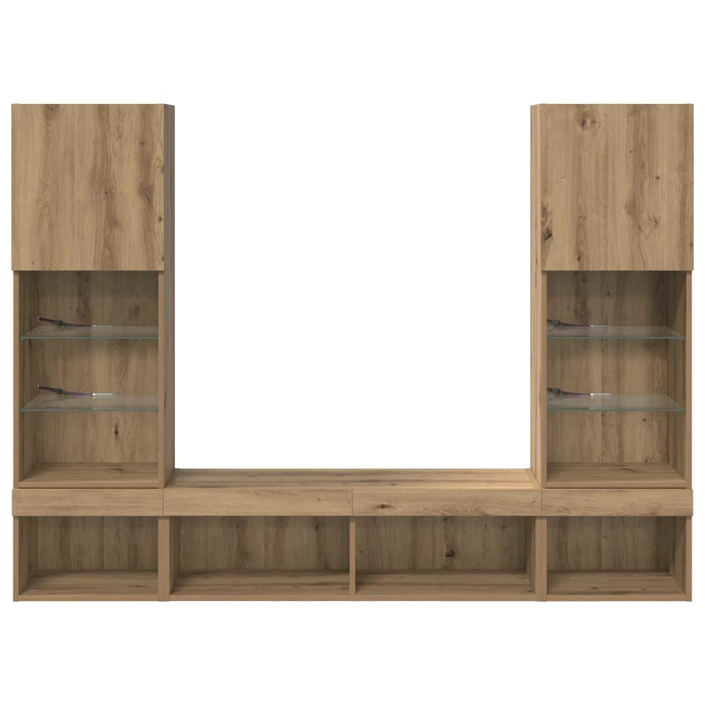 Mobile Porta TV con LED 5 pz-Credenza per TV Rovere artigianale 932728