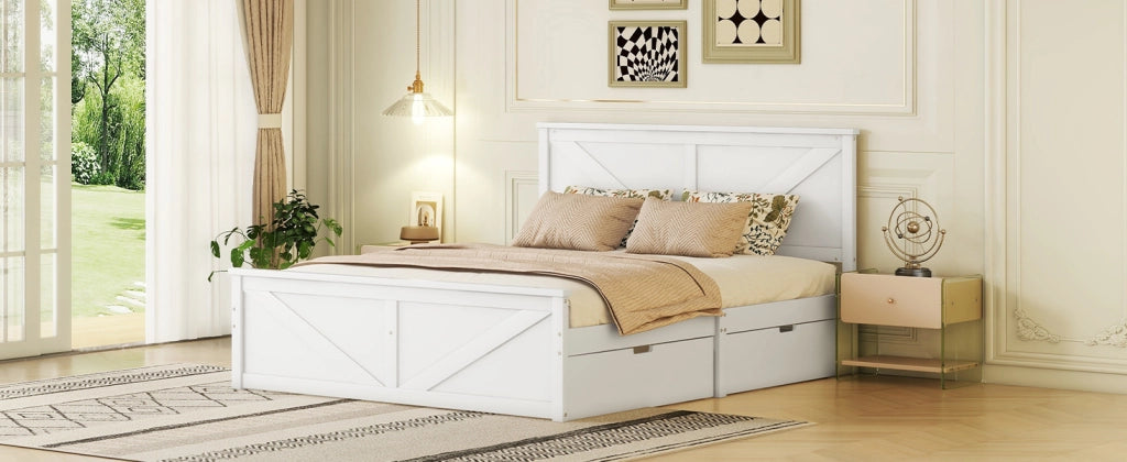 Letto in legno con 4 cassetti 160x200 mm pino bianco