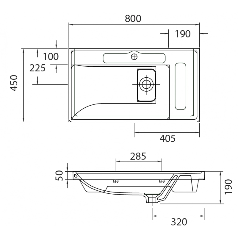 Lavabo sospeso QUATTRO rettangolare 80x45x19 cm