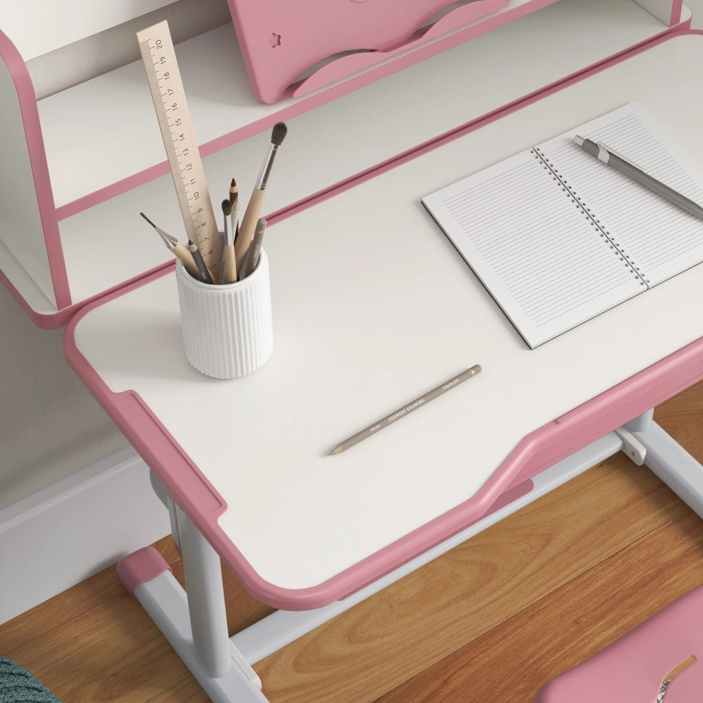 Scrivania Bambini con Sedia Regolabile e Piano Inclinabile ¨C zephmum ¨C Rosa