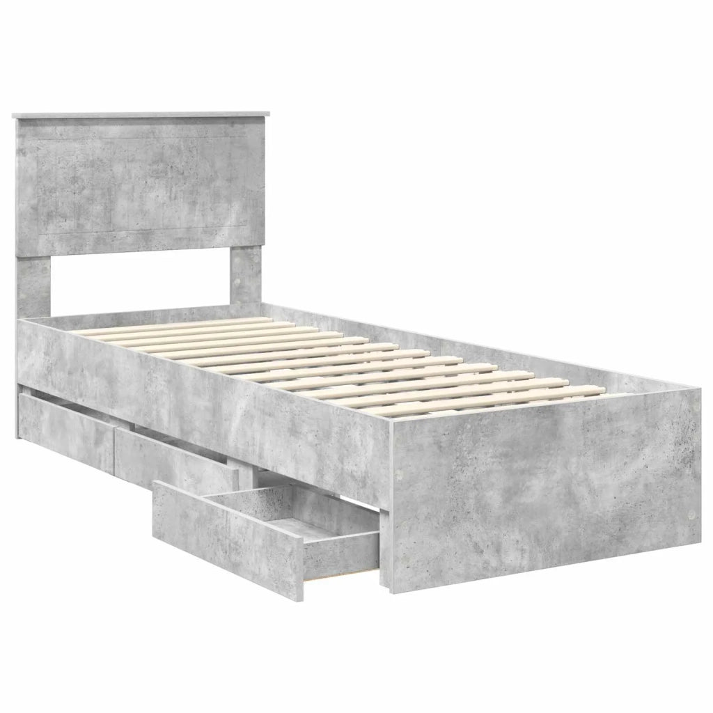 Struttura del letto con cassetto-Giroletto con contenitore-Rete del Letto Grigio cemento 75 x 190 cm 859723