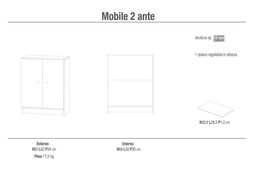 Mobile 2 Ante 62x80x34 cm Olmo Chiaro