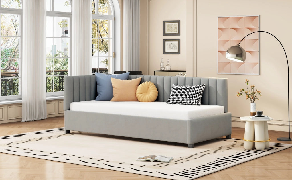 Letto sofà multifunzione in velluto grigio 90x200 cm
