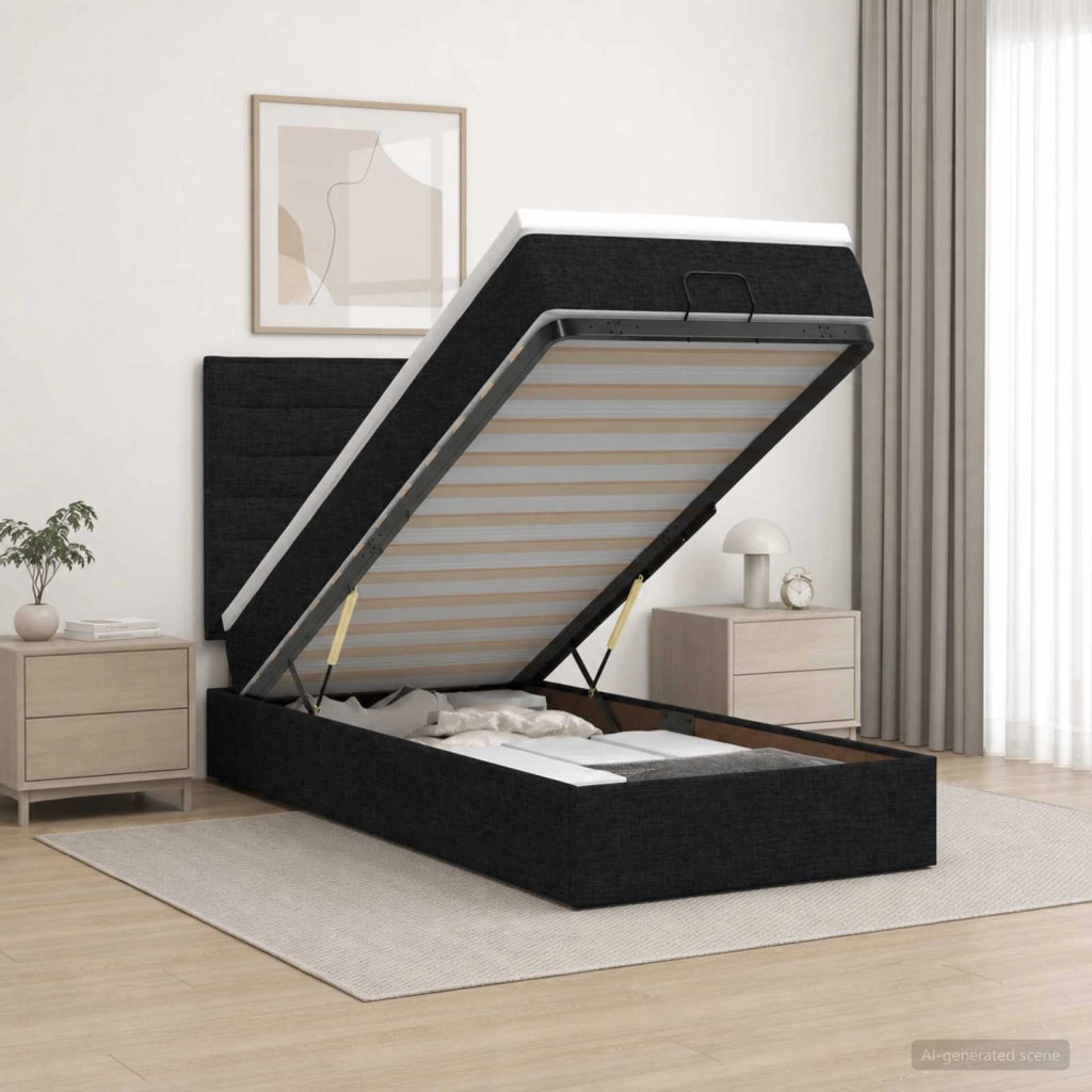 Letto Ottomano con Materasso e LED Nero 80 x 200 cm Tessuto 3457946