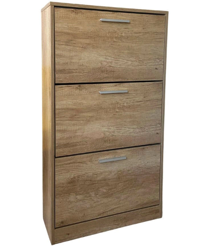 Scarpiera Salvaspazio 3 Ante a Ribalta 60x24x120h cm in Melaminico Venato a Rilievo Rovere Silver