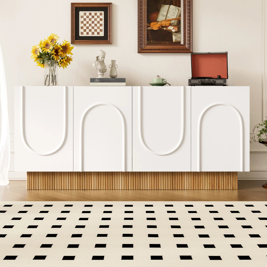 Sideboard moderno bianco con struttura a U, 4 ante con ampi scomparti 160x75x38 cm