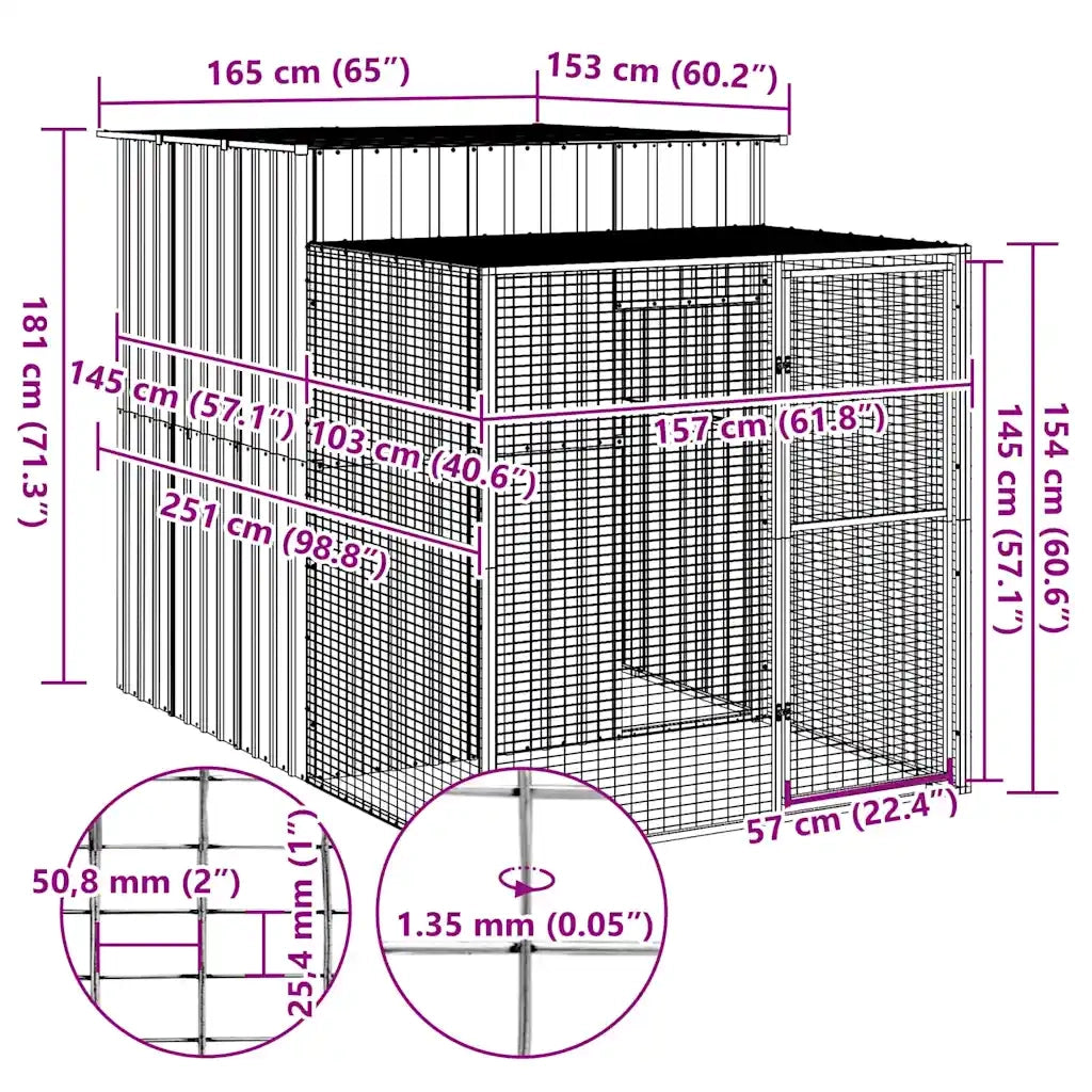 Pollaio con Area Corsa Antracite 165x251x181 cm Acciaio Zincato 172367