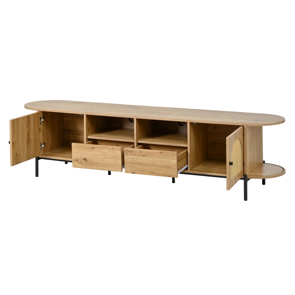 Mobile TV Ovale con Ante Scorrevoli in Rattan e Cassetto ¨C MINIMAL ¨C Legno e Metallo