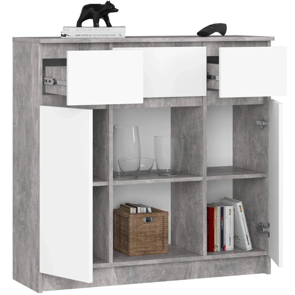 Cassettiera AKORD K100 Cemento 101 cm 2 ante 3 cassetti inserto frontale Bianco 101x35x98 cm