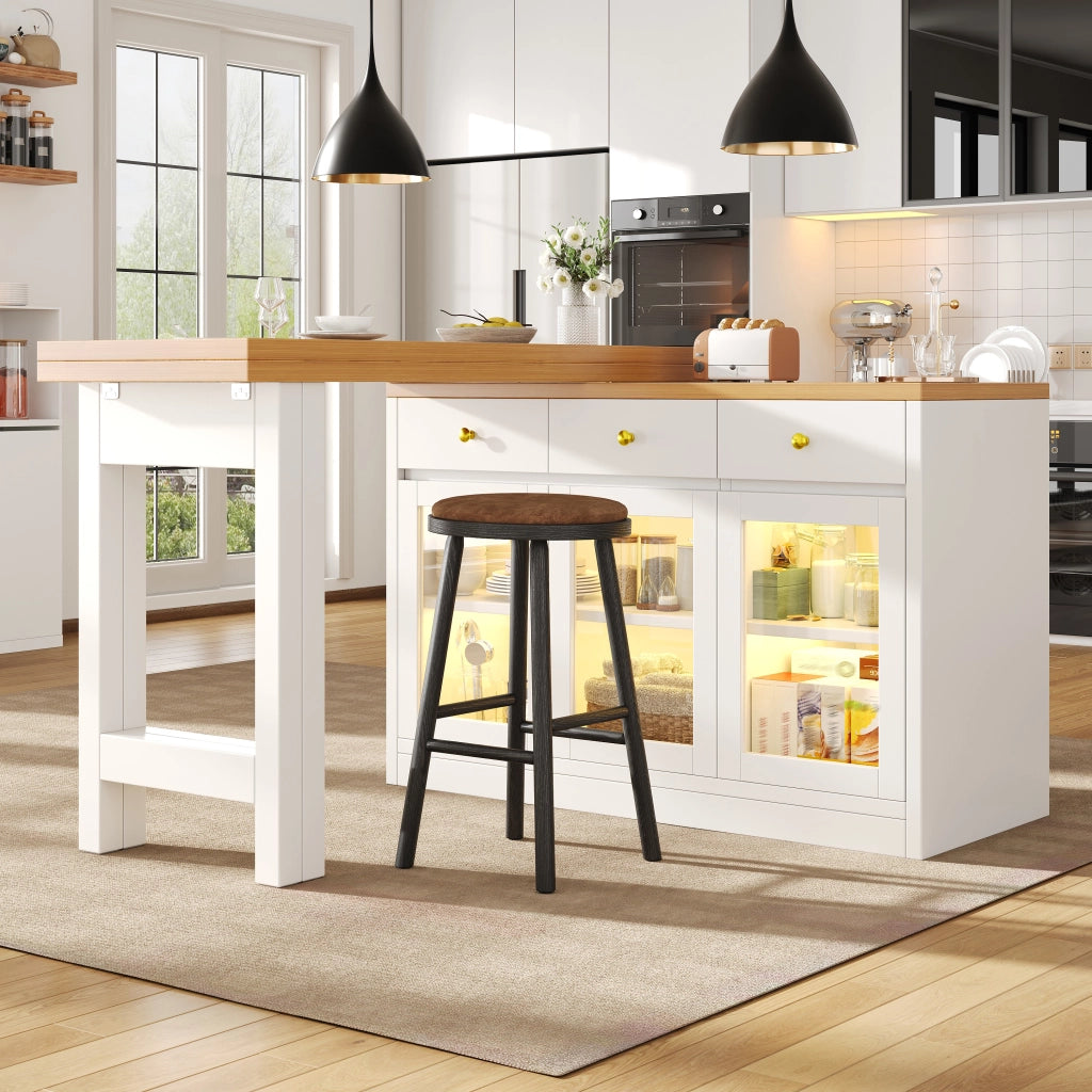Tavolo da Cucina Allungabile con LED e Cassetti ¨C MINIMAL ¨C Bianco/Nero, 120-200 cm