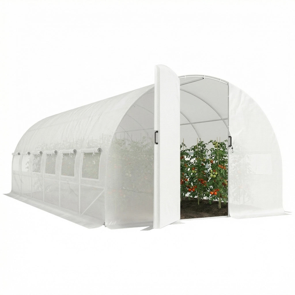 Tunnel Serra 6x3x2 m ¨C Zephmum ¨C Bianco Acciaio Galvanizzato 12 Finestre