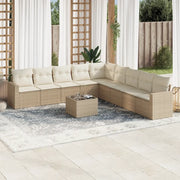 Set Divano da Giardino 10 pz con Cuscini Beige in Polyrattan 3251435