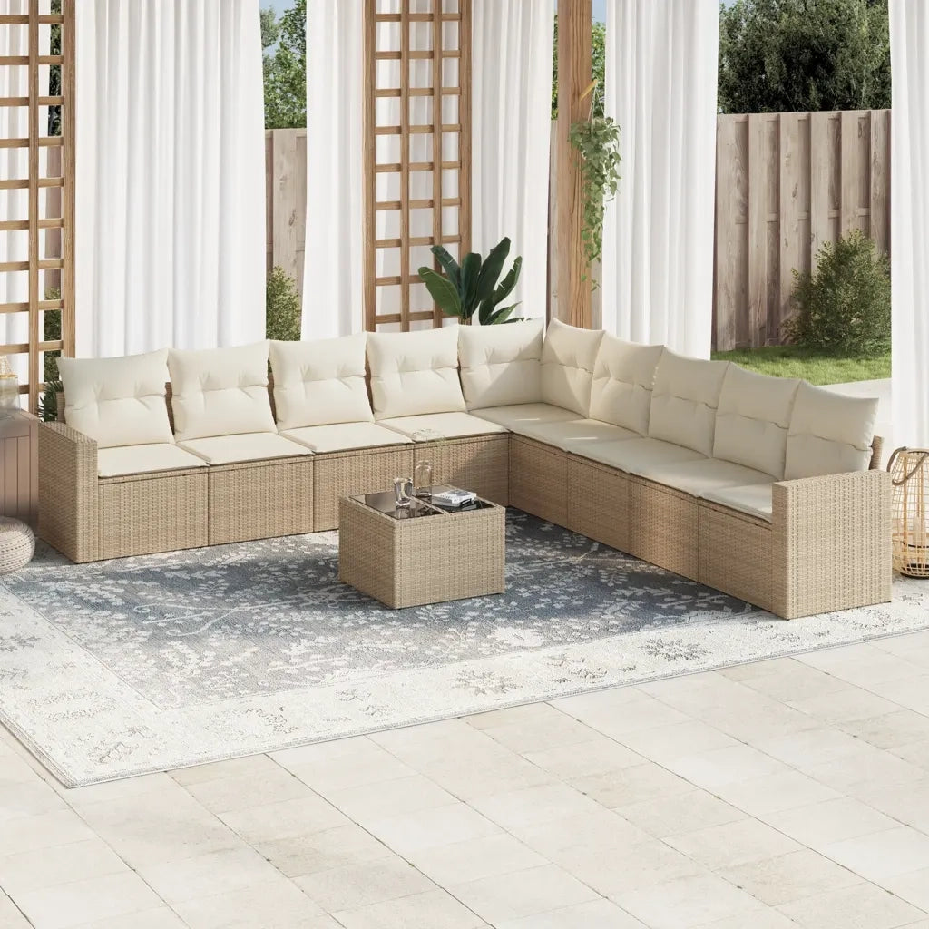 Set Divano da Giardino 10 pz con Cuscini Beige in Polyrattan 3251435