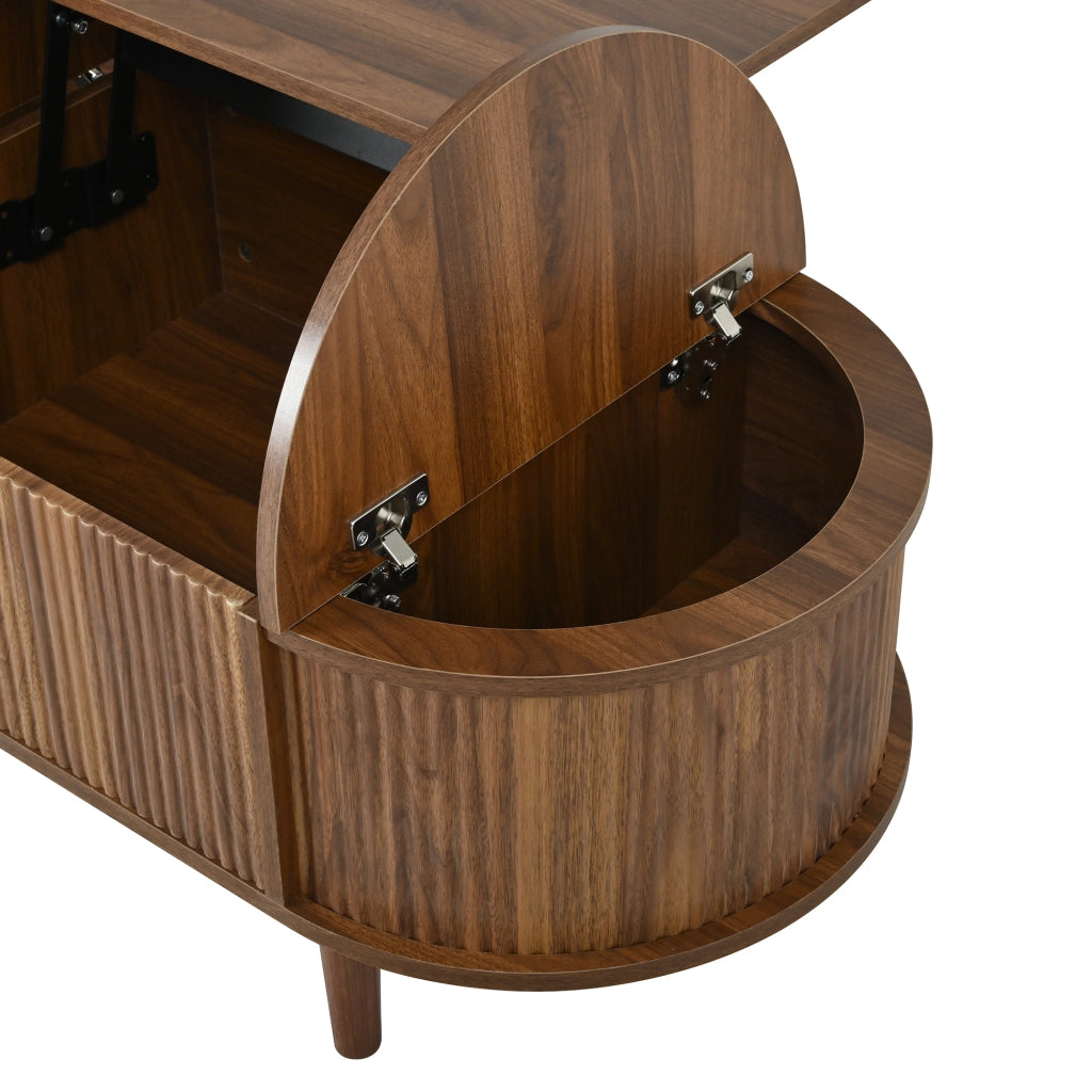 Tavolino basso sollevabile con vani apribili e piano rialzabile, per soggiorno, in MDF, noce, 100 × 48 × 53,5 cm