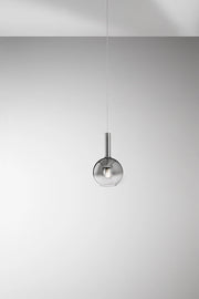 Sospensione in vetro borosilicato fumè specchiato sfumato, attacco E27, design moderno, cavo regolabile, diametro 20 cm, IP20 - Perenz