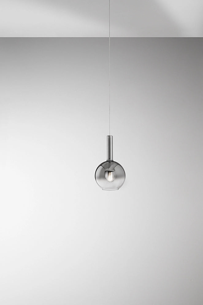 Sospensione in vetro borosilicato fumè specchiato sfumato, attacco E27, design moderno, cavo regolabile, diametro 20 cm, IP20 - Perenz