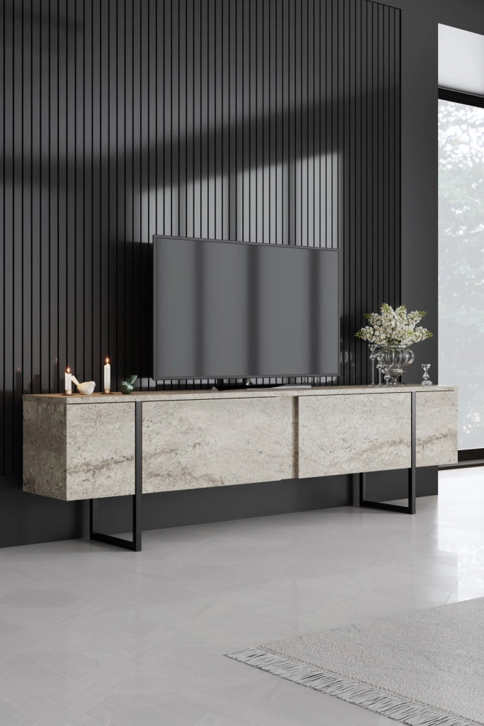 Porta TV in legno "Luxe" - 180 x 30 x 50 cm - TravertinoNero