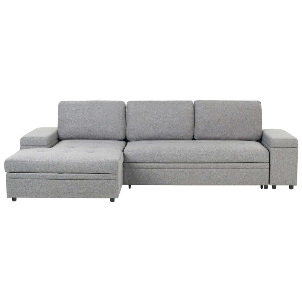 Divano letto angolare Grigio in tessuto imbottito Orientamento a destra con letto contenitore