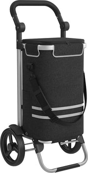 Carrello per spesa, trolley, carrello con compartimento refrigerato, grande, 35 litri, pieghevole, borsa per spesa con ruote, borsa rimovibile, nero