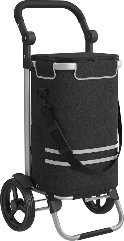 Carrello per spesa, trolley, carrello con compartimento refrigerato, grande, 35 litri, pieghevole, borsa per spesa con ruote, borsa rimovibile, nero