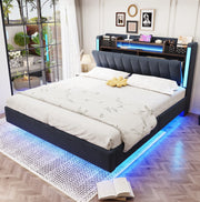 Letto matrimoniale imbottito 140x200 cm con LED e USB, grigio