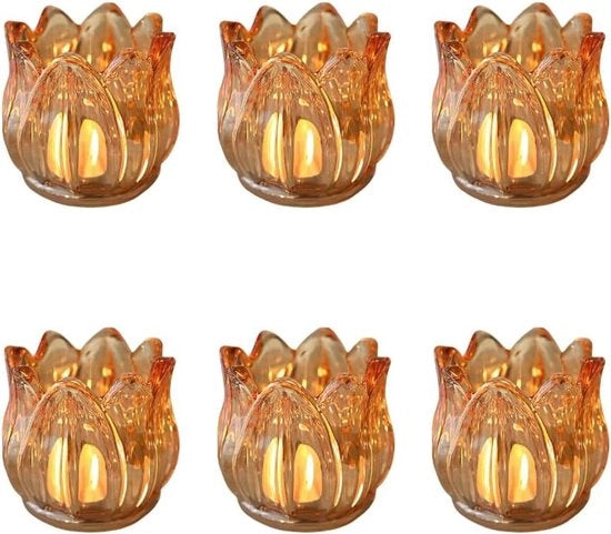 Set di 6 candelabri votivi in vetro con contenitori per candele in cristallo, ideale per decorazioni di tavola per feste di matrimonio e compleanni.