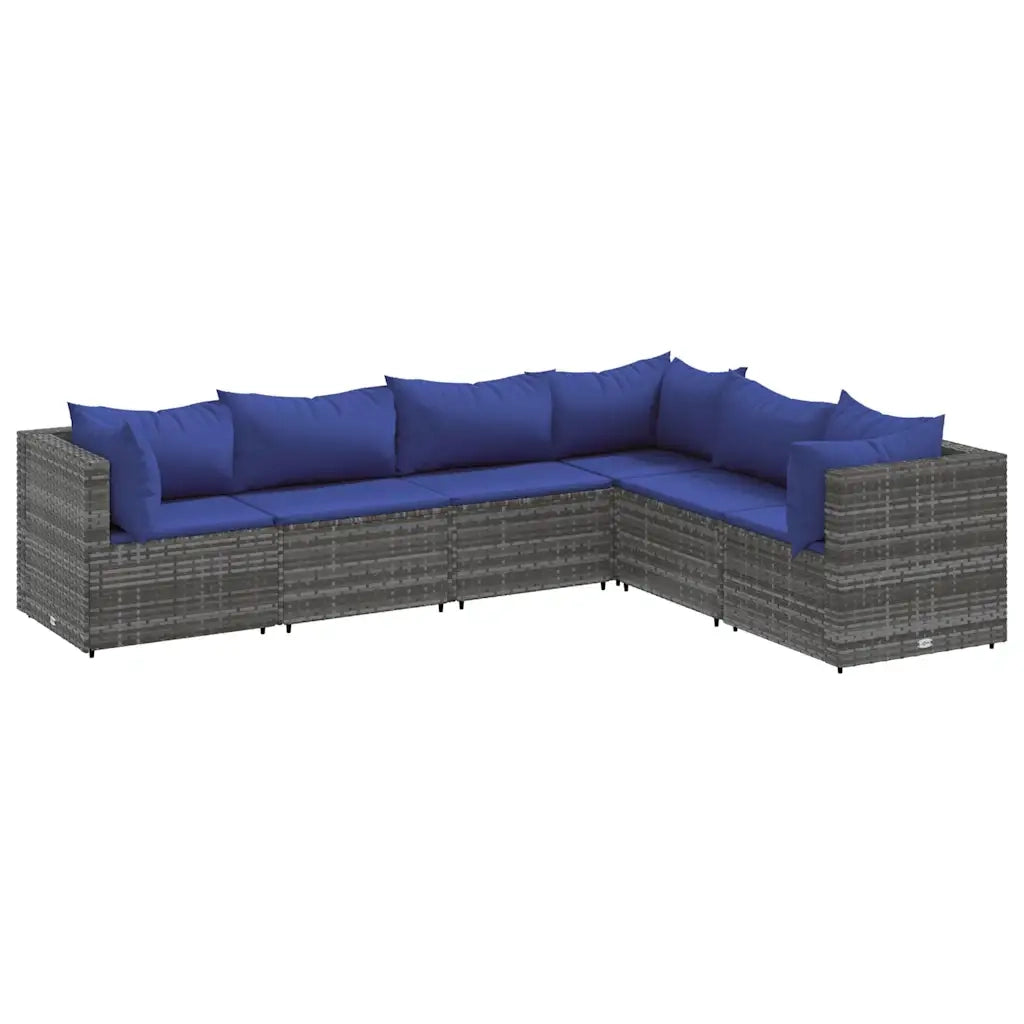 Set Divani da Giardino 6 pz con Cuscini in Polyrattan Grigio