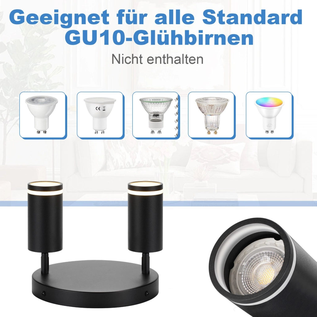ZMH Faretto da soffitto neri 2 fiamme GU10 orientabili 355° per corridoio