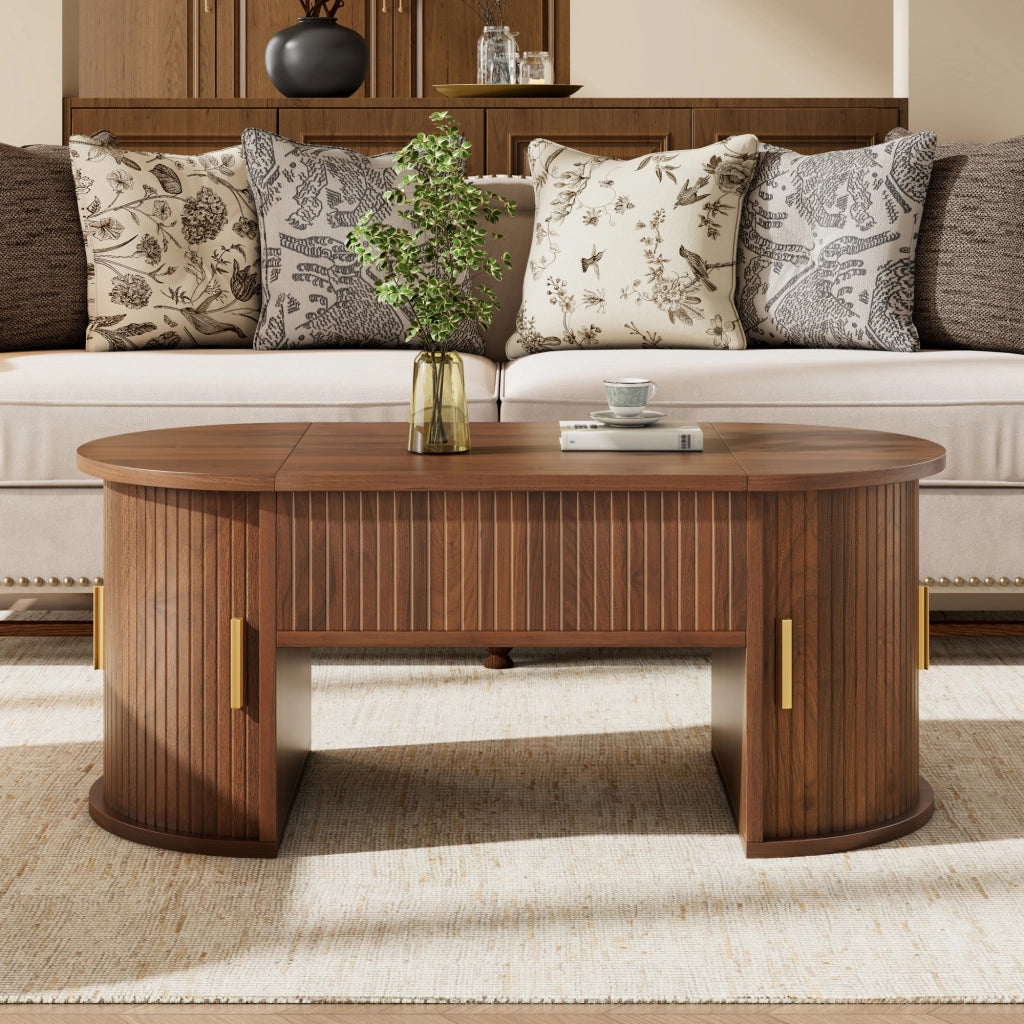 TAVOLINO sollevabile 100x50x40,5 cm Nussbaum MDF con 2 ante scorrevoli