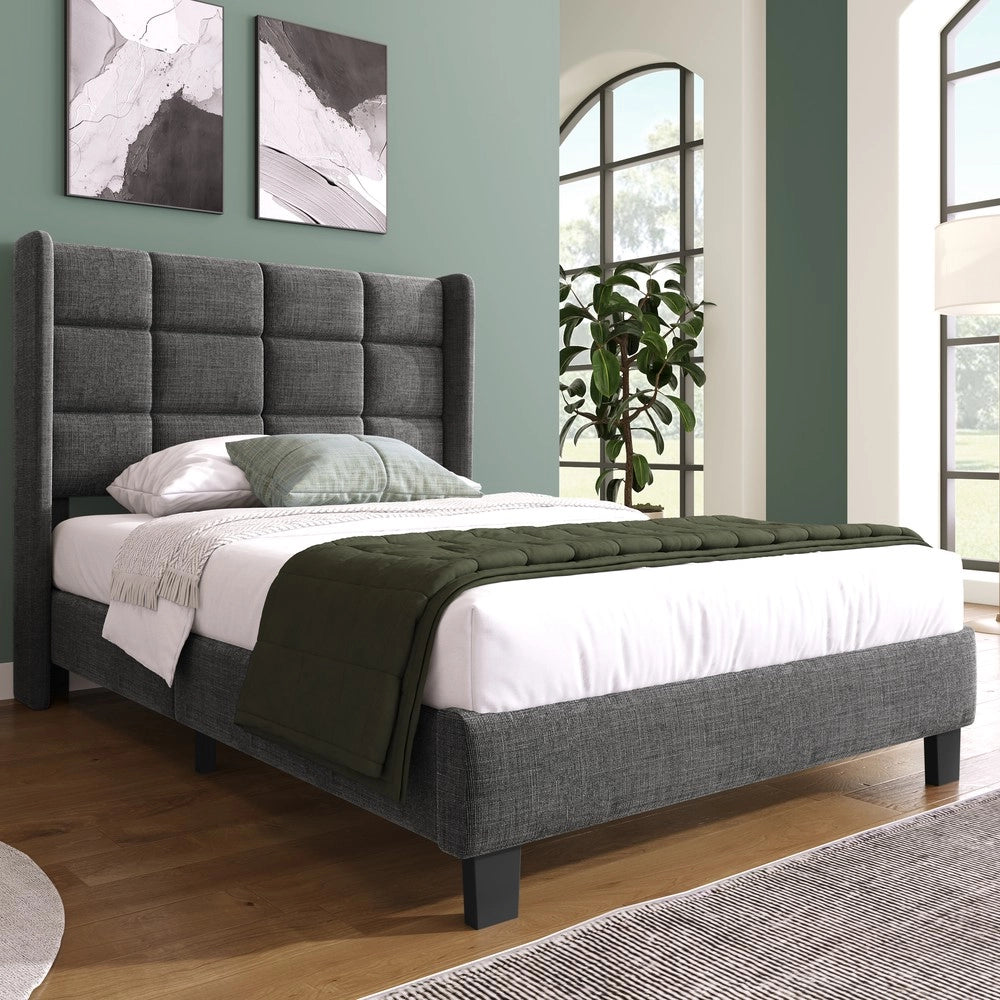 Letto Imbottito Singolo con Testiera e Rete a Doghe ¨C MINIMAL ¨C Grigio, 90x200