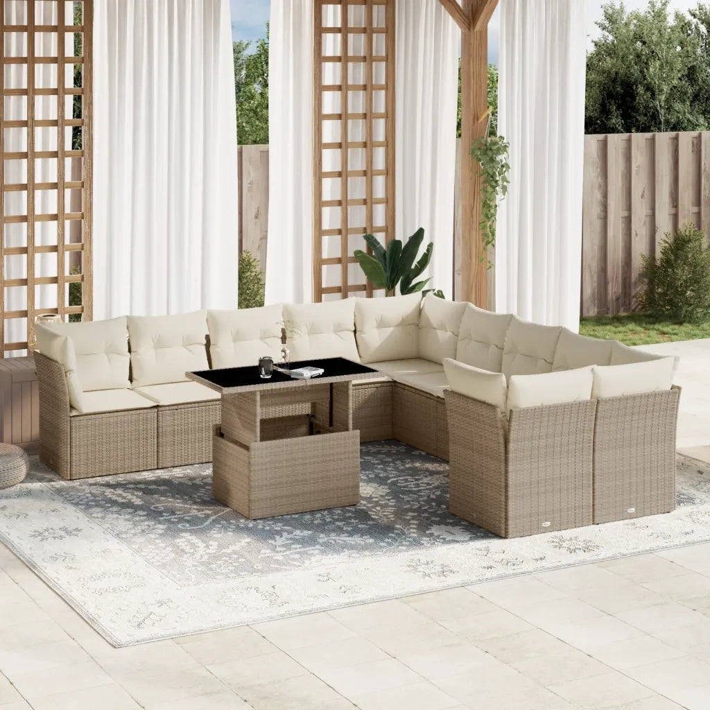 Set Divani da Giardino 11 pz con Cuscini Beige in Polyrattan 3266878