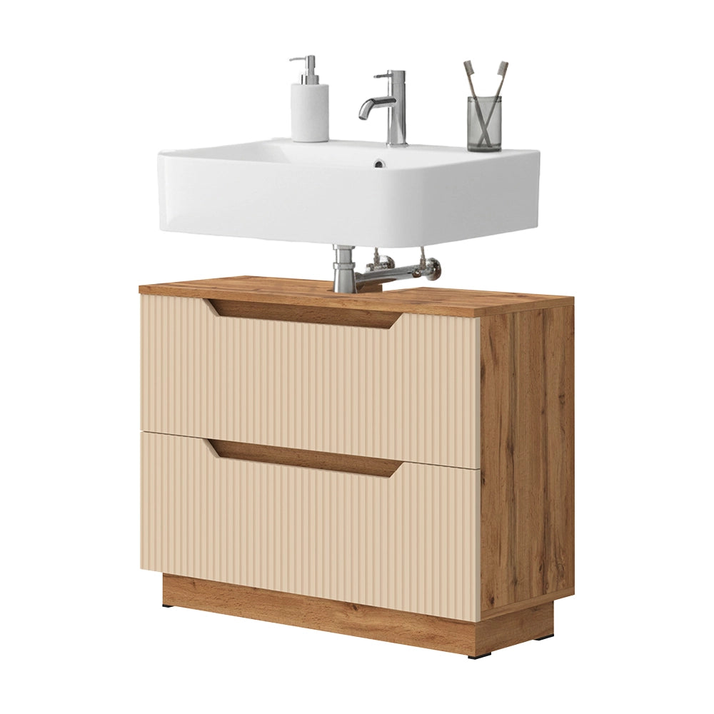 Vicco Mobile sottolavabo per bagno Rovere/cashmere a righe 79.6 x 62.5 cm con 2 cassetti