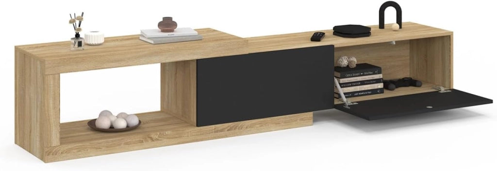RAPHAEL Mobile TV estensibile a 2 ante in legno e nero 140-200 cm