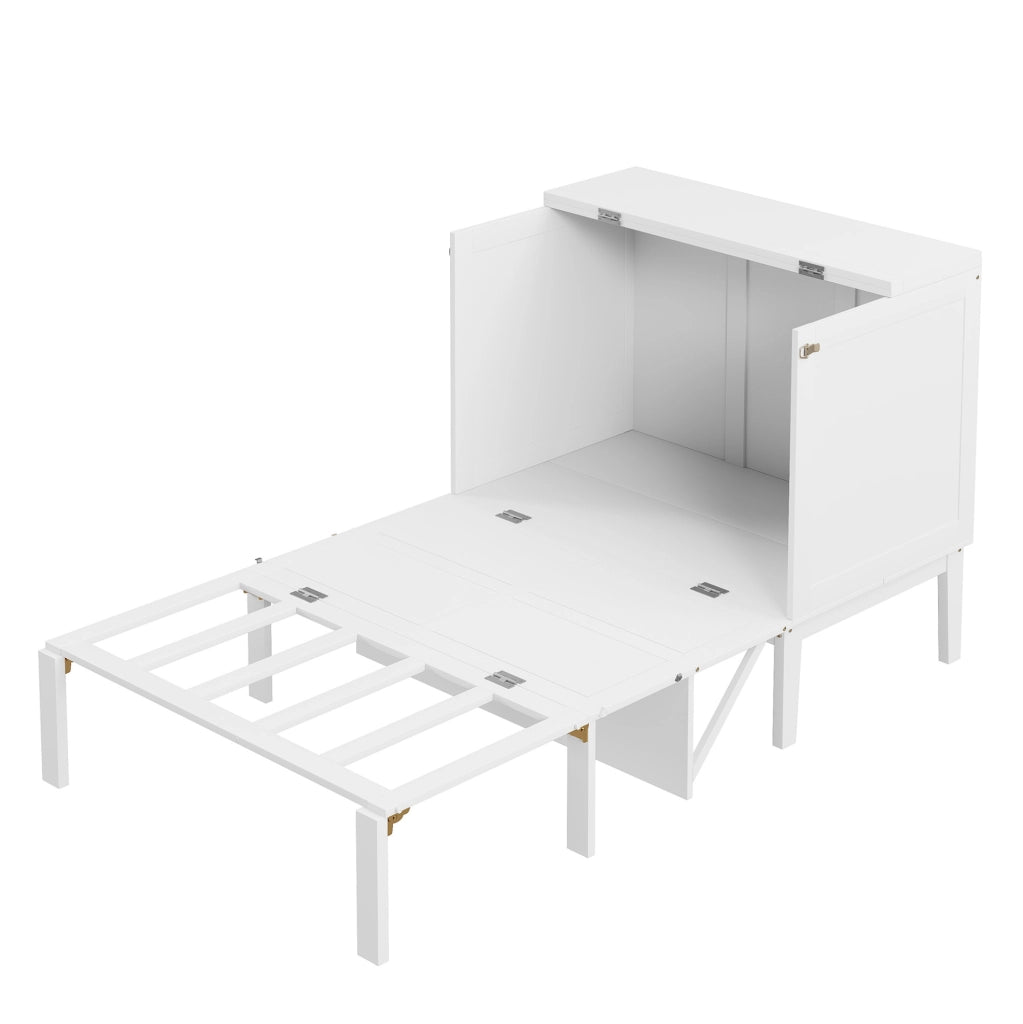 Letto a scomparsa verticale 90x200 cm bianco; design salvaspazio in legno