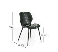 E-STYLO Sedia da pranzo in soft touch verde scuro e gambe in metallo nero, 55cm X 45cm H. 83cm.