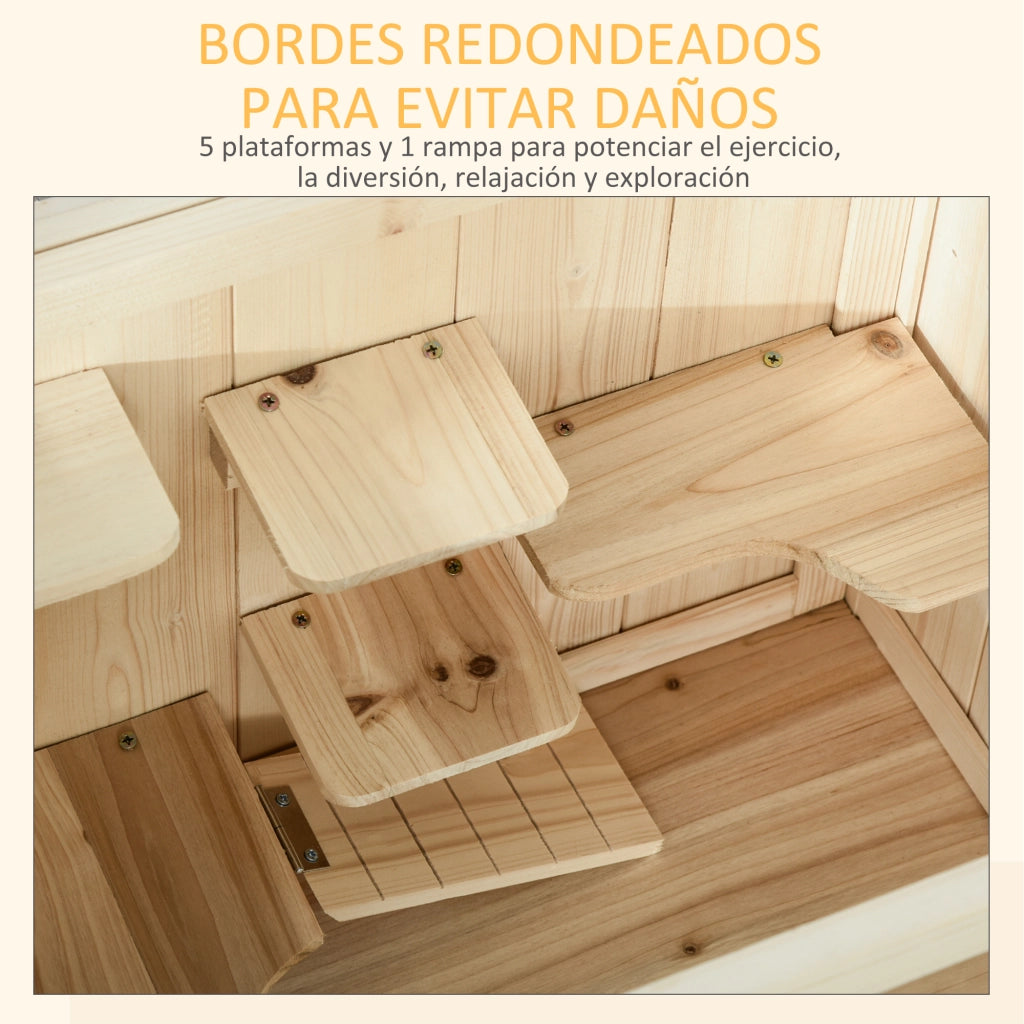 Casetta per Criceti e Topi con 5 Piattaforme ¨C zephmum ¨C Legno Naturale 60x40x80 cm