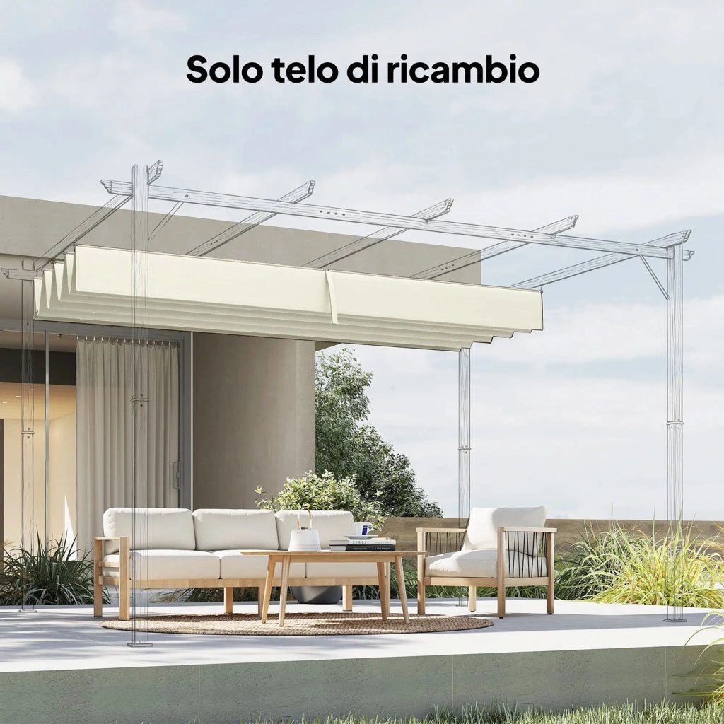 Telo Pergola per Esterni Anti UV 286x245 cm con 8 Fori di Drenaggio in Poliestere Bianco Crema