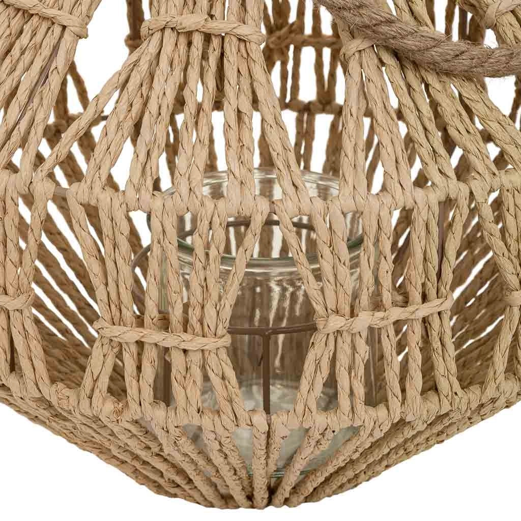 Lanterna portacandele in metallo e corda in carta marrone d32x34,5h