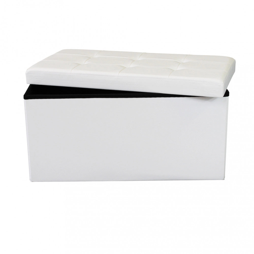 POUF CONTENITORE RETTANGOLARE IN ECOPELLE  BIANCO