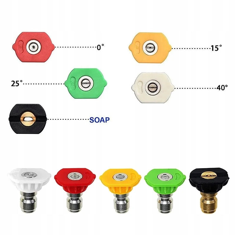 Set di Ugelli per Idropulitrice con Lancia e Schiumogeno – 5 Ugelli (0°, 15°, 25°, 40°, 60°) | Pressione Max 250 Bar