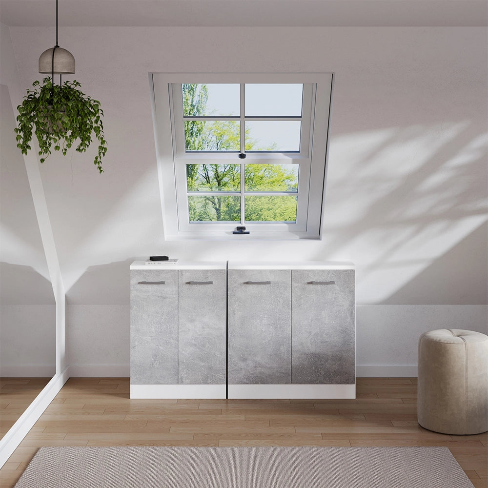 Set di mobili sottotetto Rion Calcestruzzo/Bianco 140 cm Set di 2 carcasse armadio profondità 60 cm Vicco