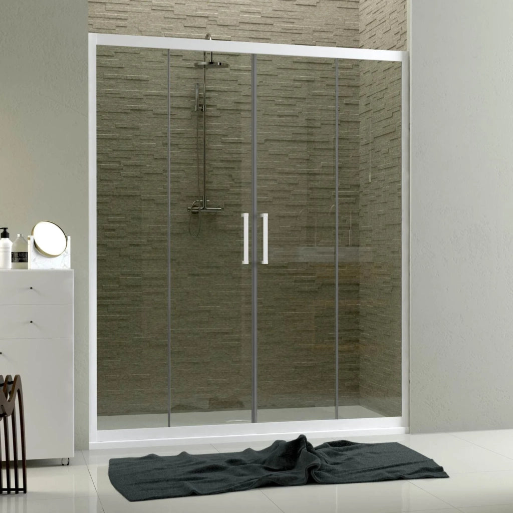 Porta Doccia Nicchia in PVC 140 CM H 200 Vetro Trasparente Profilo Bianco mod. Star 2 Ante