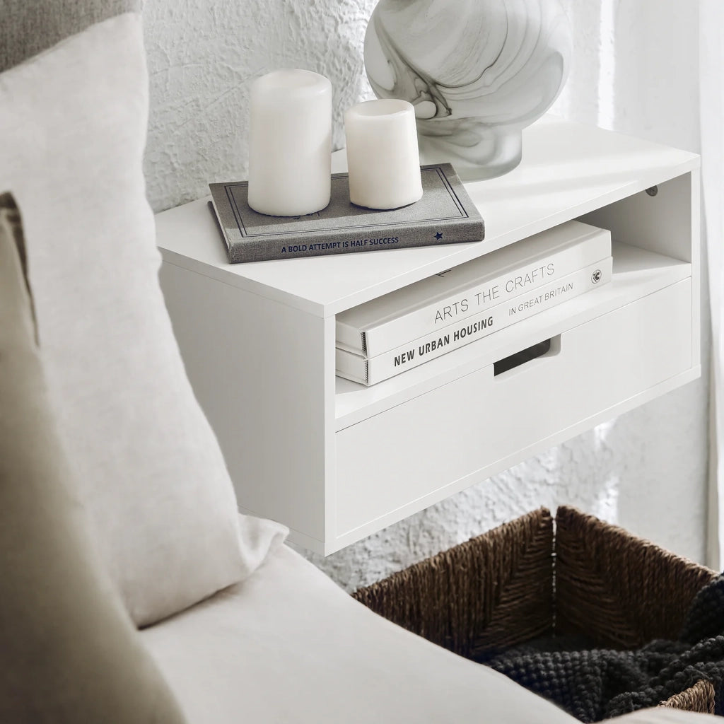 Comodino Con Cassetti Tavolo Telefono Bianco Mensoa Da Muro 45x25x55 Cm NKD03-W SoBuy