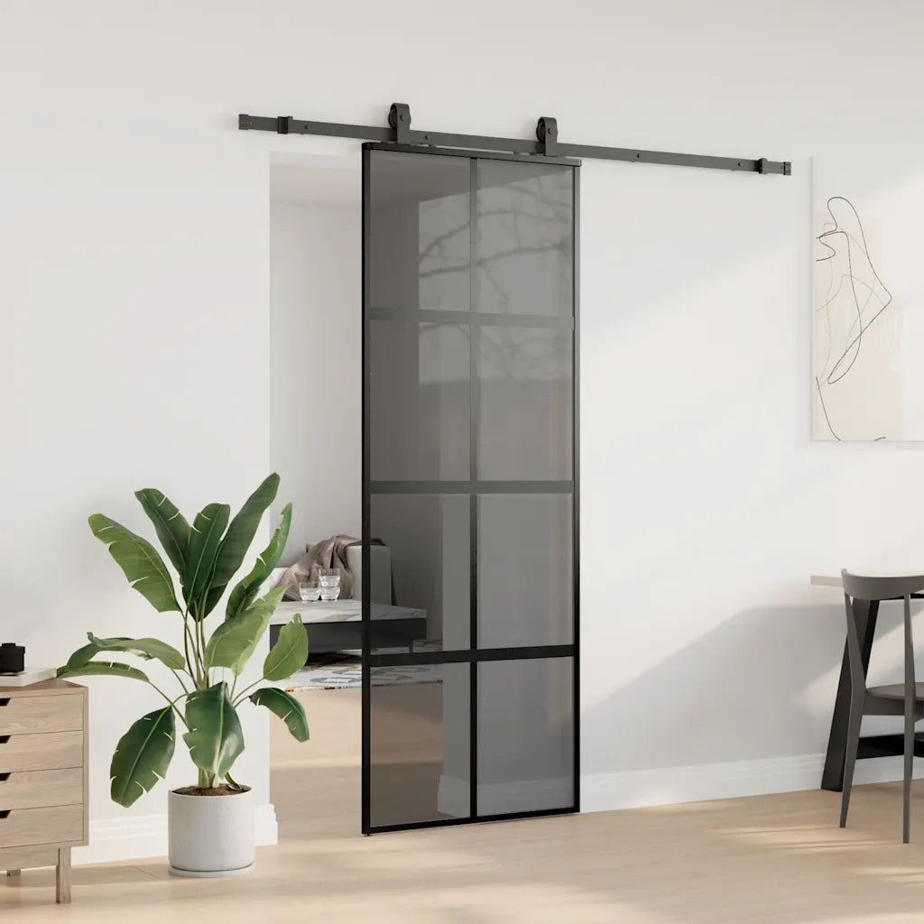 Porta Scorrevole Set Ferramenta Nera 76x205 cm Vetro Temperato 3375895