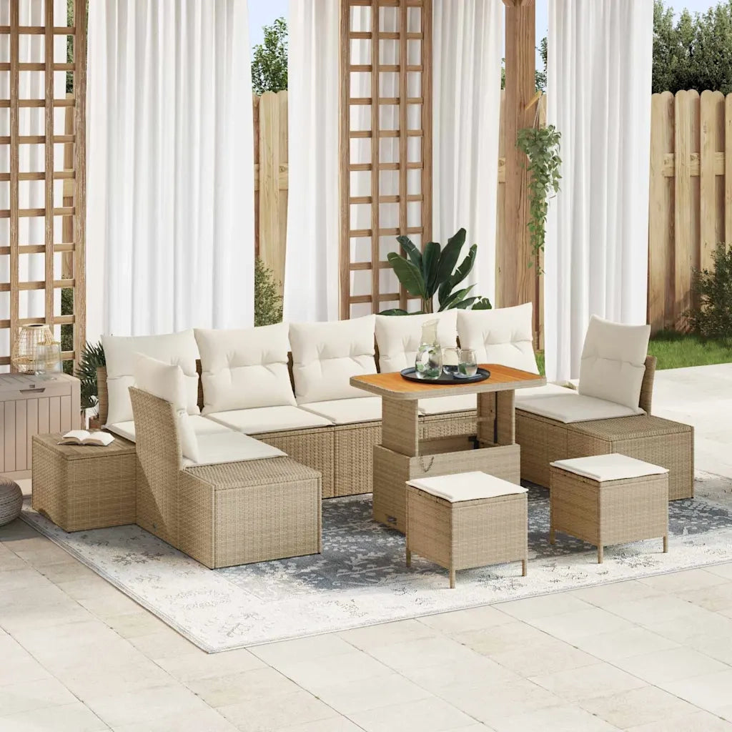 Set Divano da Giardino con cuscino 10 pcs Beige Poly Rattan 3364721