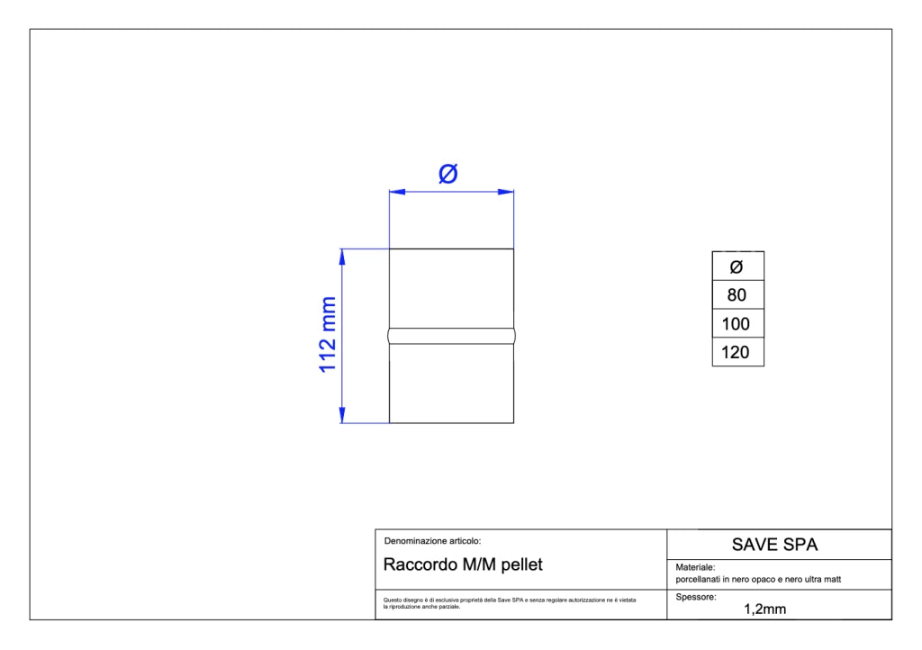 RACCORDO PER TUBO PELLET 'LIGHT' Ø 100 mm - Innesto M/M - SAVE