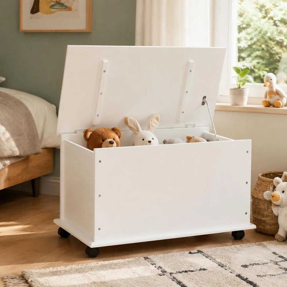 Chest With Wheels ALTA White 73x39.5x43 Cm Solid Pine Wood