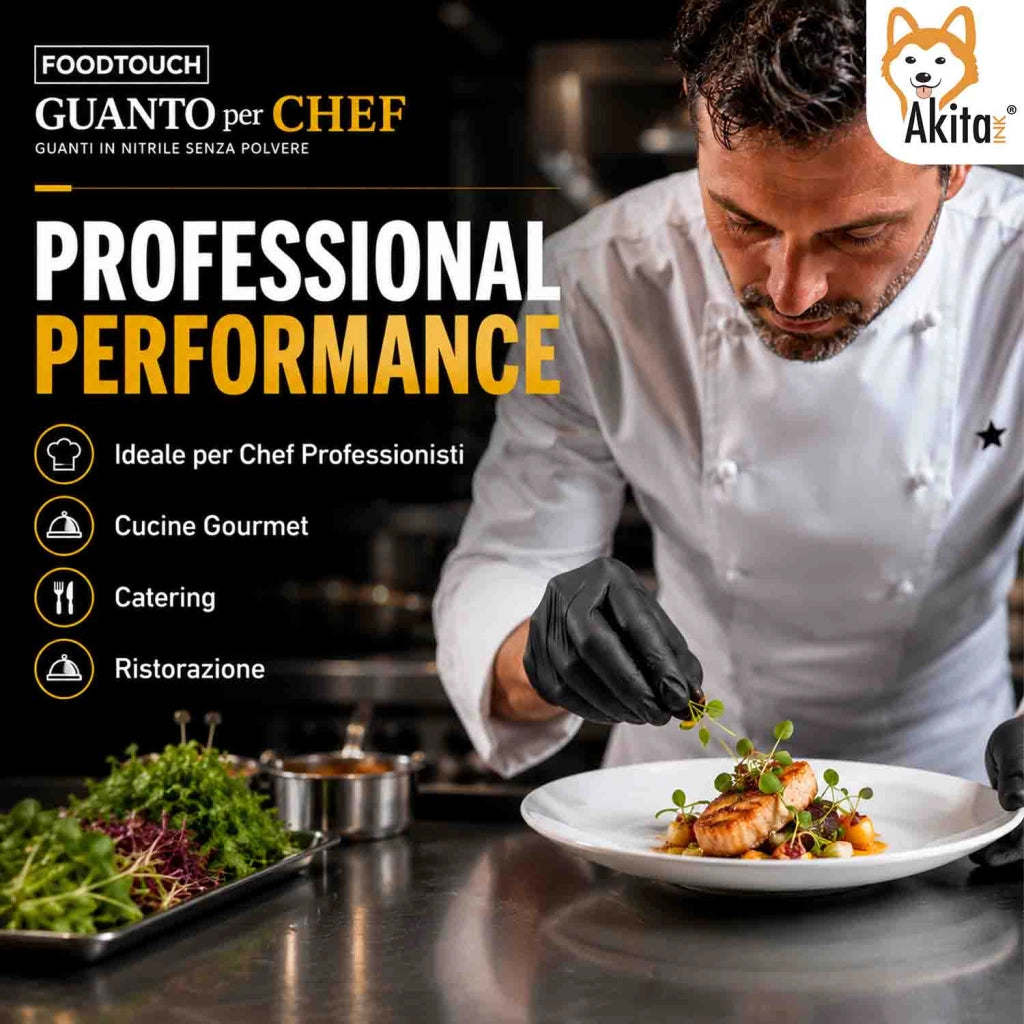 Akitaink Guanti Nitrile Neri Food Touch Chef Taglia S 100 Pz